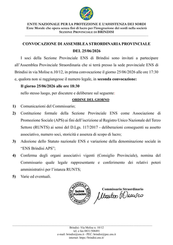1 Assemblea Provinciale straordinario 25 giugno 2026